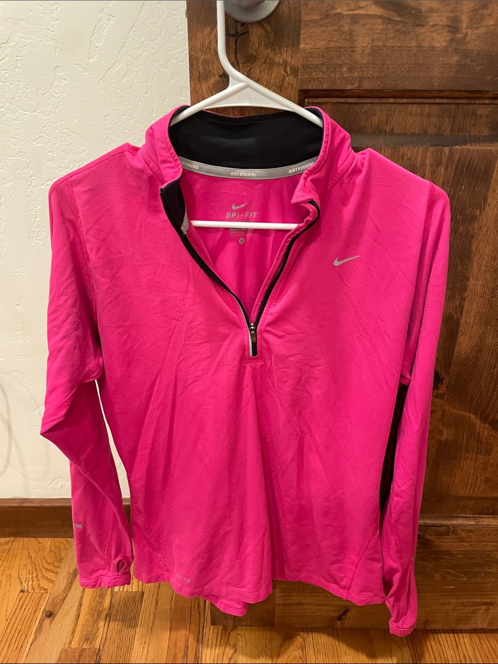 Nike Women's Bright Pink Dri-FIT Quarter-Zip Long Sleeve Top